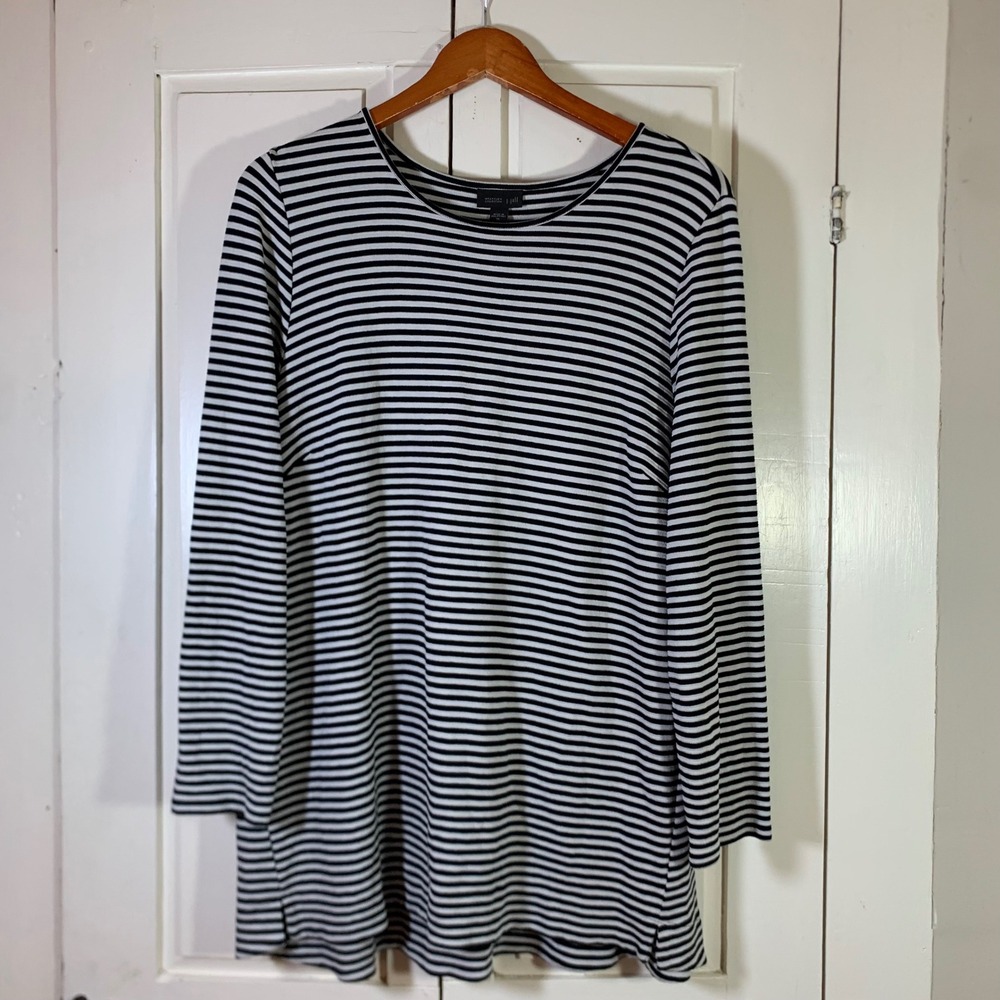 J. Jill Wearever Striped Tunic Top Womens XL Black White Scoop Neck Long Sleeveโ